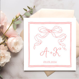 Hand gezeichnetes Französisch-rosa-Hochzeitsmonogr Serviette