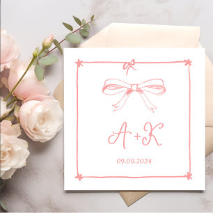 Hand gezeichnetes Französisch-rosa-Hochzeitsmonogr Serviette