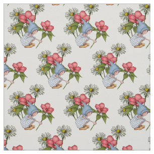 Hand gezeichnetes Gnome-Mädchen mit Blumen, Stoff