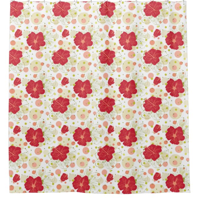 Hand gezeichnetes Hibiskus-Muster Duschvorhang (Vorderseite)