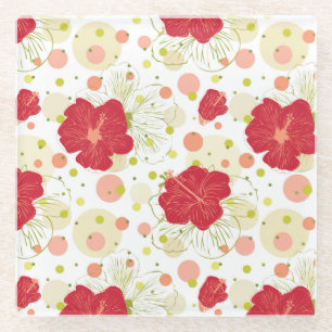 Hand gezeichnetes Hibiskus-Muster Glasuntersetzer