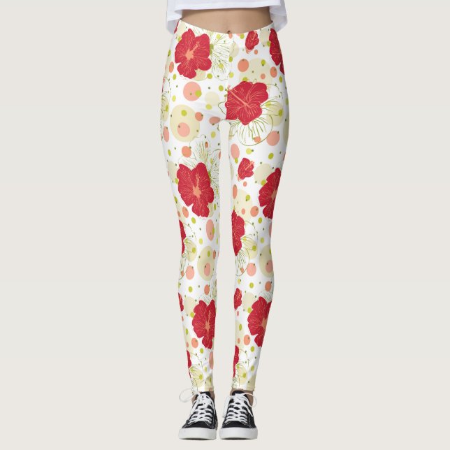 Hand gezeichnetes Hibiskus-Muster Leggings (Vorderseite)