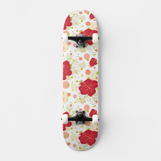 Hand gezeichnetes Hibiskus-Muster Skateboard (Vorderseite)