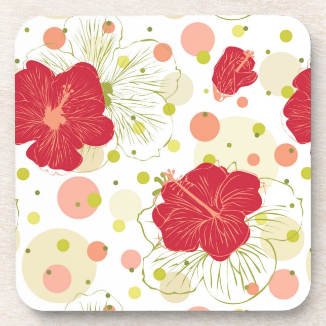 Hand gezeichnetes Hibiskus-Muster Untersetzer (Vorderseite)