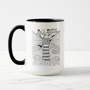 Hand gezeichnetes Leuchtturm-Gekritzel Tasse