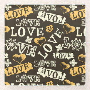 Hand gezeichnetes Liebe-Muster Glasuntersetzer