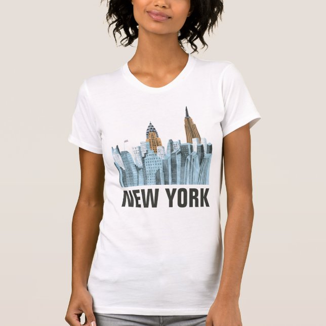 Hand gezeichnetes New York City, NY T-Shirt (Vorderseite)
