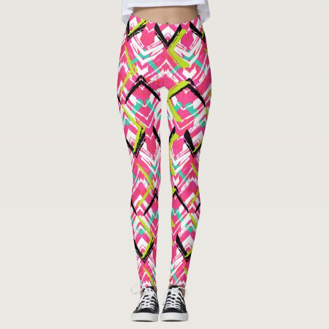Hand gezeichnetes rosa Zickzack-Muster Leggings (Vorderseite)