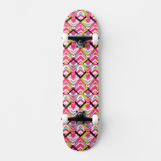 Hand gezeichnetes rosa Zickzack-Muster Skateboard (Vorderseite)