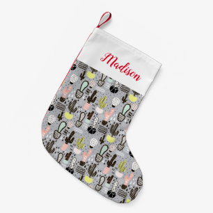 Hand gezeichnetes strukturiertes Kaktus-Muster Kleiner Weihnachtsstrumpf