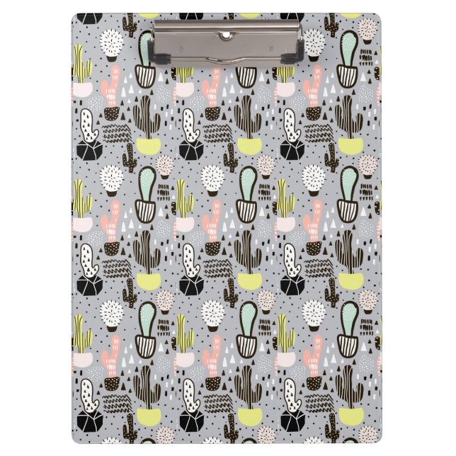 Hand gezeichnetes strukturiertes Kaktus-Muster Klemmbrett (Vorderseite)
