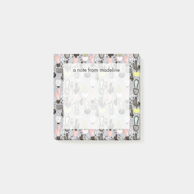 Hand gezeichnetes strukturiertes Kaktus-Muster Post-it Klebezettel (Vorderseite)