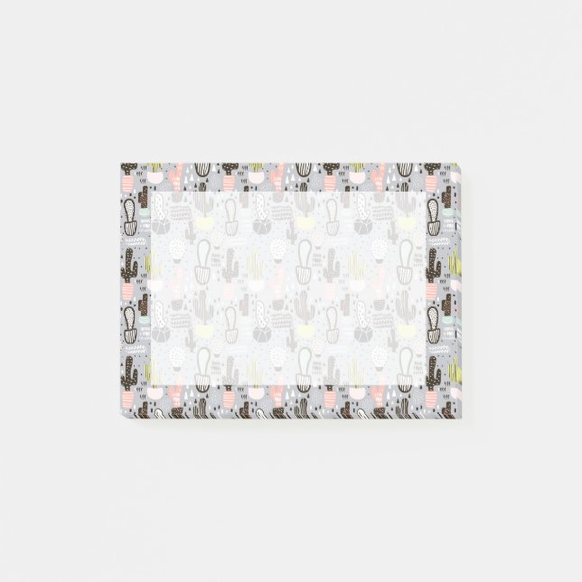 Hand gezeichnetes strukturiertes Kaktus-Muster Post-it Klebezettel (Vorderseite)