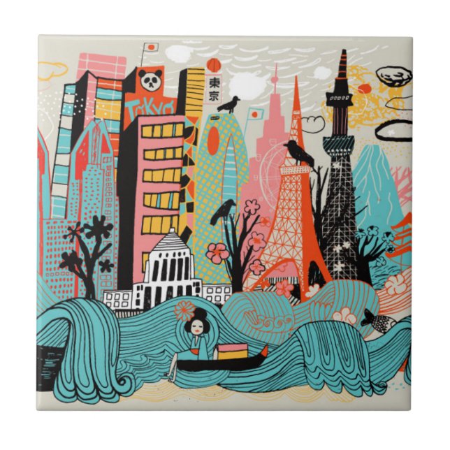 Hand gezeichnetes Tokyo Japan Fliese (Vorderseite)