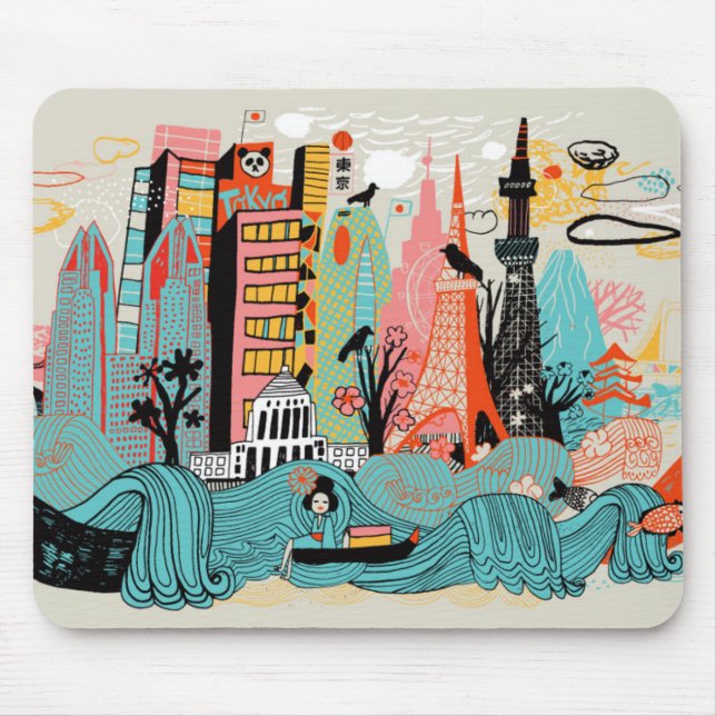 Hand gezeichnetes Tokyo Japan Mousepad (Vorne)