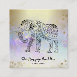 *~* Hand gezogener Gold Yoga Elephant Muster Buddh Quadratische Visitenkarte