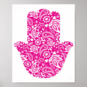 Hand Hamsa Pink White Lucky Talisman Poster