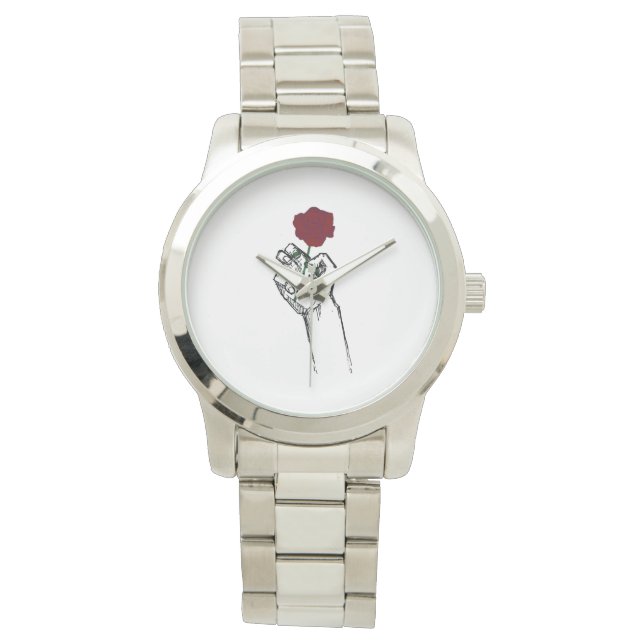 Hand Holding Rose Minimal Art Women’s – Elegant Fl Armbanduhr (Vorderseite)