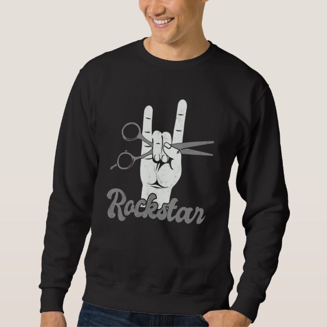 Hand horns hairdresser rockstar, funny hairstylist sweatshirt (Vorderseite)