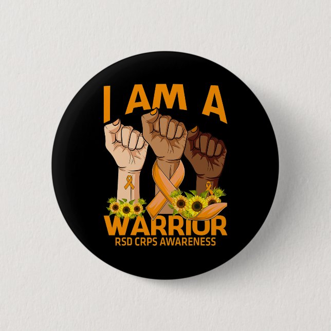 Hand I bin ein Krieger RSD CRPS Bewusstsein Sonnen Button (Vorderseite)