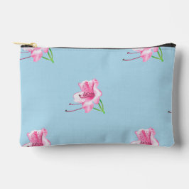 Hand illustrated Blue & Pink Flowewith Robin Scene Zubehörtasche