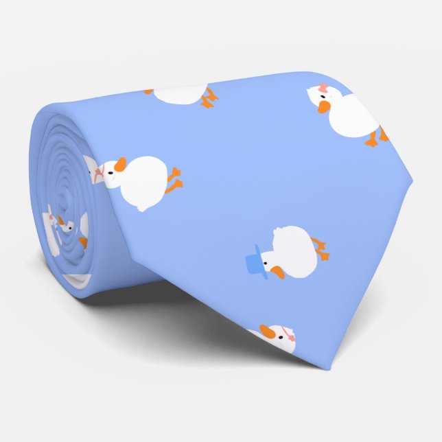 Hand Illustrated Ducks Design Fun Blue Krawatte (Gerollt)