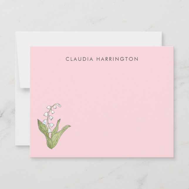 Hand-Illustrated Lily of the Valley Pink Floral Mitteilungskarte (Vorderseite)