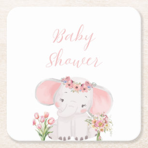 Hand illustriert Adorable Elephant Baby Girl Showe Rechteckiger Pappuntersetzer