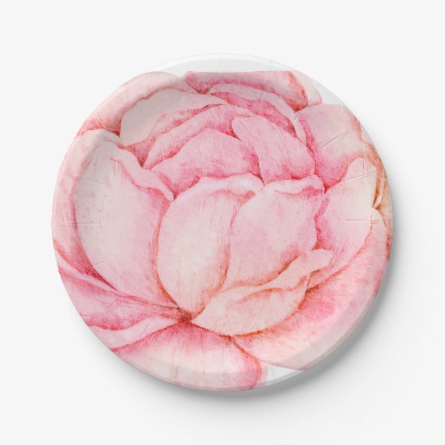 Hand Illustriert Pink Peony Pappteller (Vorderseite)