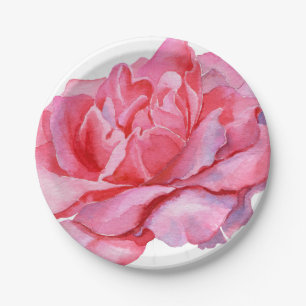 Hand Illustriert Pink Peony Pappteller