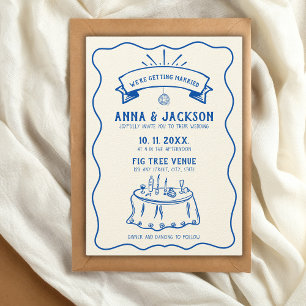 Hand Illustriert Retro Vintag Quirky Blue Wedding Einladung