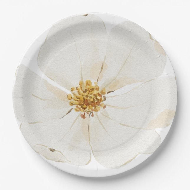 Hand Illustriert White Peony Pappteller (Vorderseite)