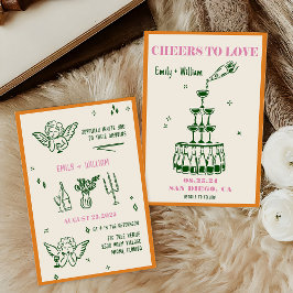 Hand-illustrierte Champagner-Hochzeit Einladung