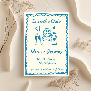 Hand Illustrierte Vintage Blue Wedding Save The Date