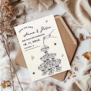 Hand-illustrierter Champagner Tower Retro Funky Save The Date