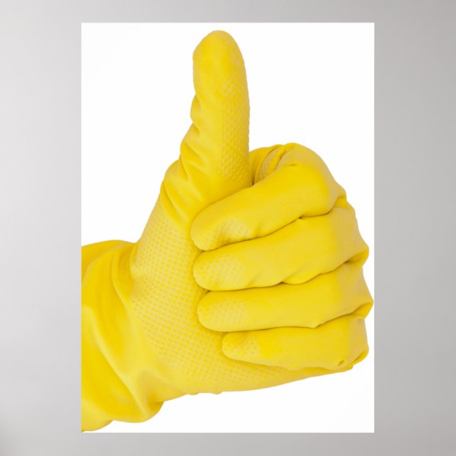 Hand in gelbem Latex Handschuh Poster (Vorne)