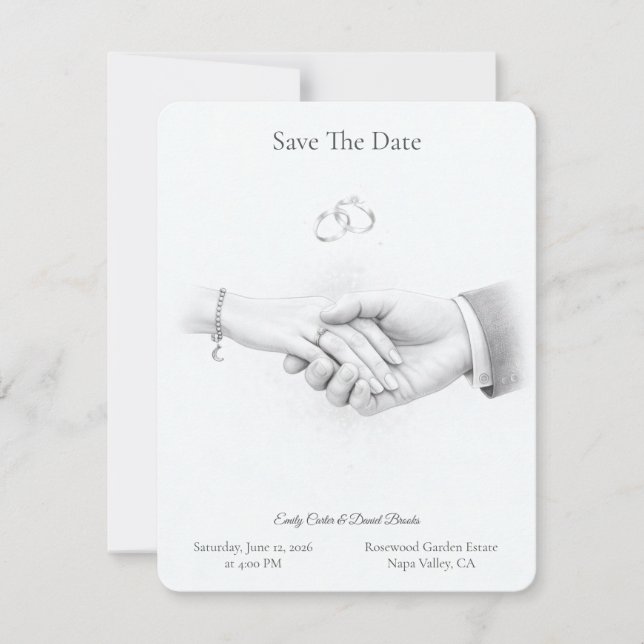 Hand in Hand Romantischer Minimalist Save The Date (Vorderseite)