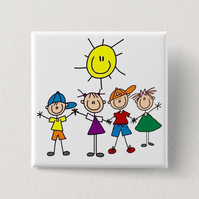 Hand in Hand scherzt Strichmännchen T-Shirts und Button (Vorderseite)