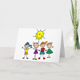 Hand in Hand Strichmännchen Kinderhemden und Gesch Karte