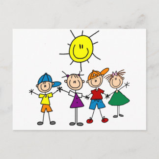 Hand in Hand Strichmännchen Kinderhemden und Gesch Postkarte