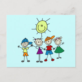 Hand in Hand Strichmännchen Kinderhemden und Gesch Postkarte