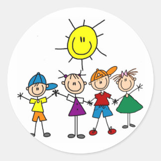 Hand in Hand Strichmännchen Kinderhemden und Gesch Runder Aufkleber