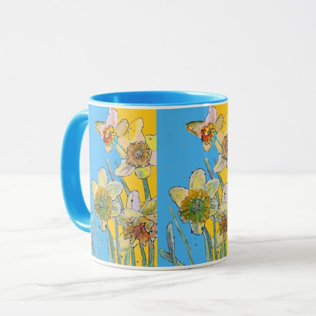 Hand lackierte gelbe Blüte Zwei- Tasse (Vorderseite Links)