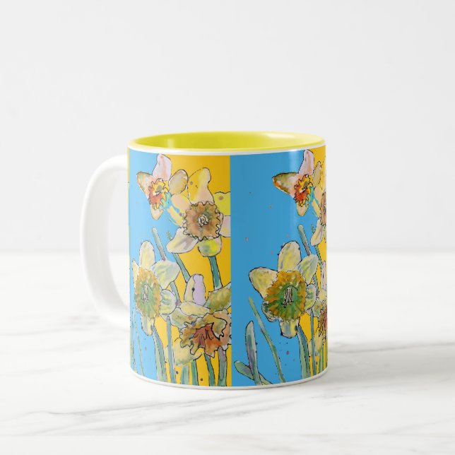 Hand lackierte gelbe Blüte Zwei- Zweifarbige Tasse (Vorderseite Links)