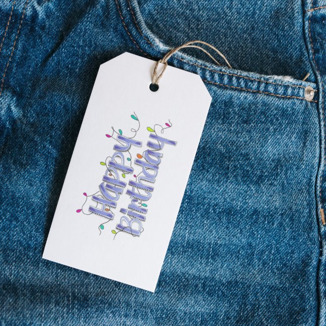 Hand Letted Dusty Blue Birthday Geschenkanhänger (Happy Birthday Dusty Blue Lettering Gift Tag)