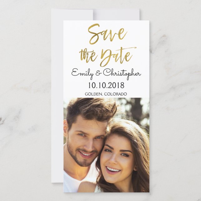 Hand Letted Gold Script Wedding Save the Date (Vorderseite)