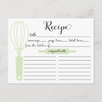 Hand Letted Green Bridal ShowerRezept Card
