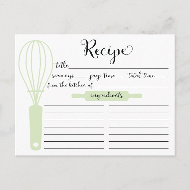 Hand Letted Green Bridal ShowerRezept Card Postkarte (Vorderseite)