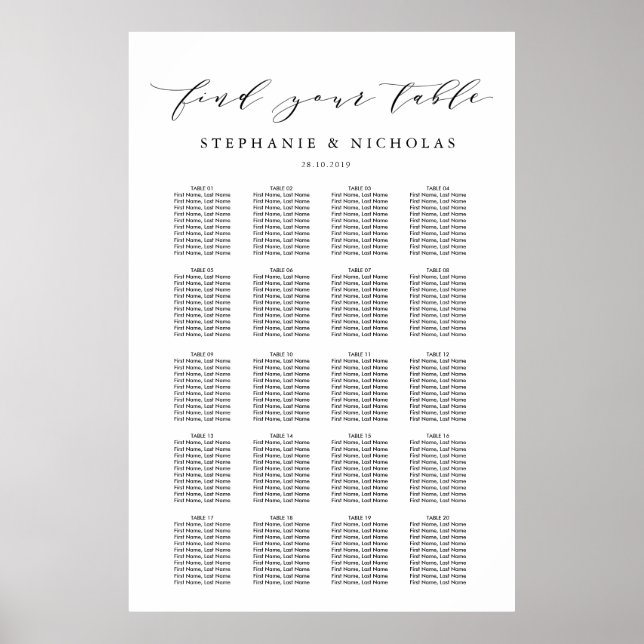 Hand Letter Chic Hochzeitstabelle Poster (Vorne)