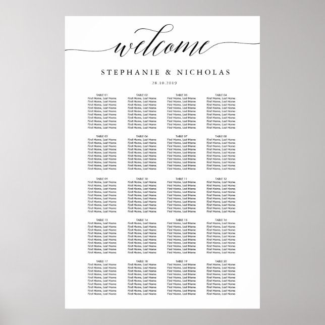 Hand Letter Chic Hochzeitstabelle Poster (Vorne)